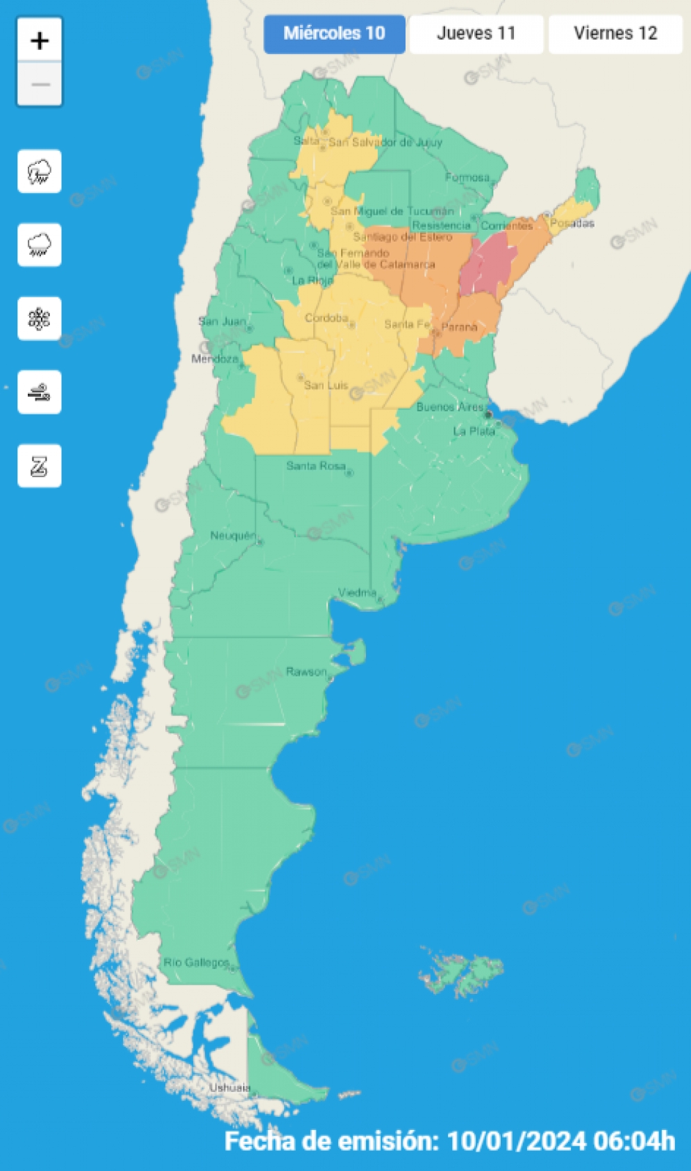 Rige alerta roja por tormentas severas en Corrientes y naranja y amarilla en otras 13 provincias