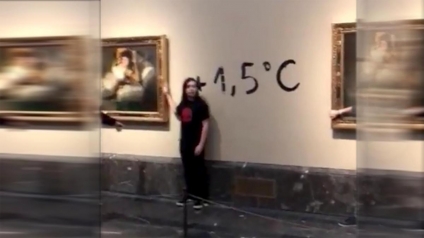 Ahora sobre pinturas de Goya, activistas denunciaron el calentamiento global